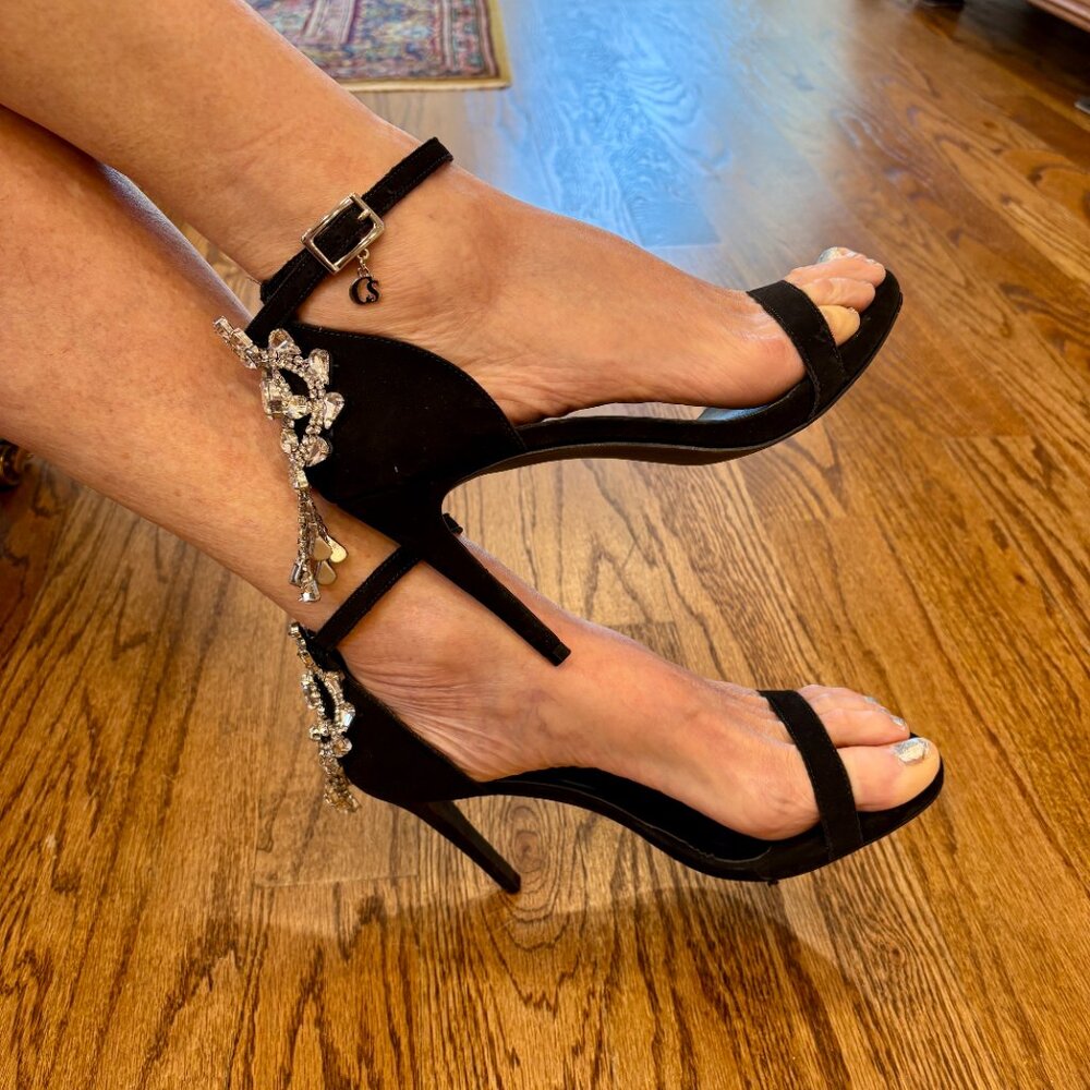 Designer Brazilian Carmen Steffens Leather and Crystal Pumps